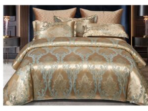 Lenjeri de pat dublu, model tip Jacquard, bej, 6 piese