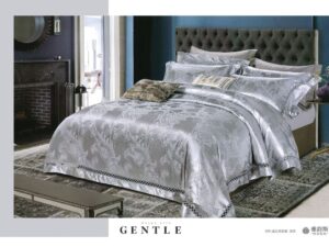 Lenjeri de pat dublu, model tip Jacquard, argintiu, 6 piese